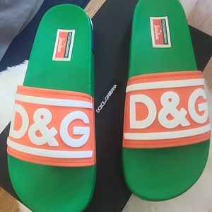 Dolce and Gabbana Slides, men's size 7, Green and Orange